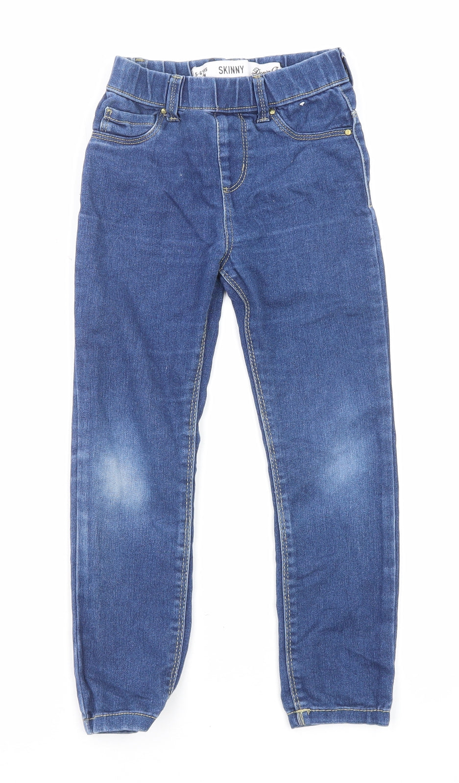 Denim & Co. Girls Blue Cotton Skinny Jeans Size 5-6 Years Regular Pullover