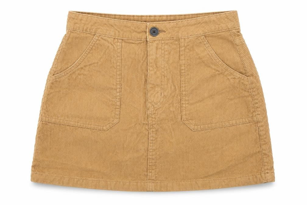 Front view of Denim & Co. women’s beige cotton mini skirt, size UK 10, button