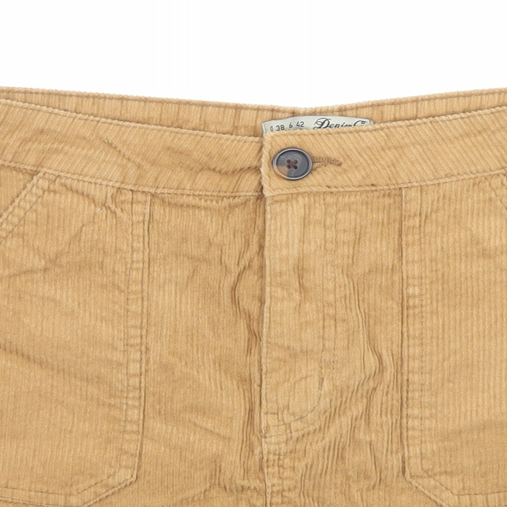 Denim & Co. Womens Beige Cotton Mini Skirt Size 10 Button