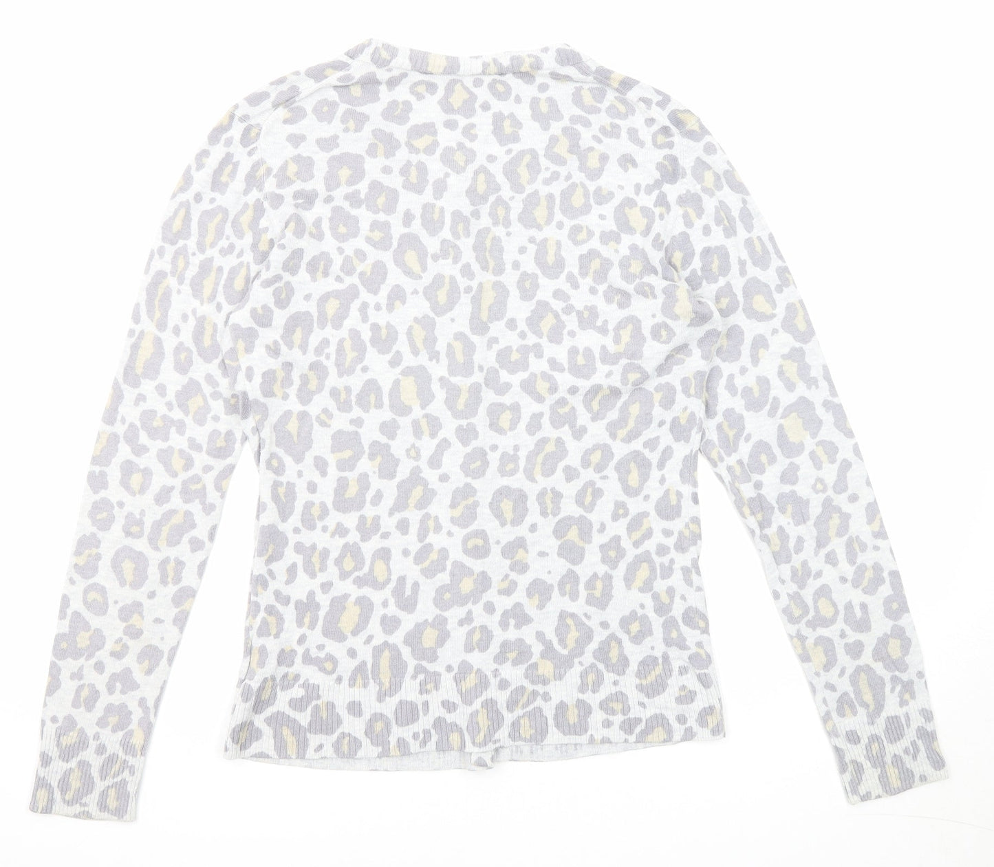 Gap Womens Grey Round Neck Animal Print Cotton Cardigan Jumper Size M - Leopard Print