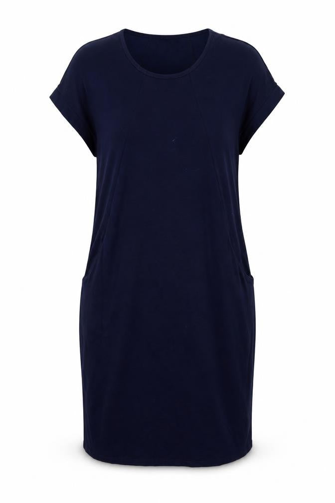 Front view of Roman women’s blue viscose shift, size UK 12, round neck pullover