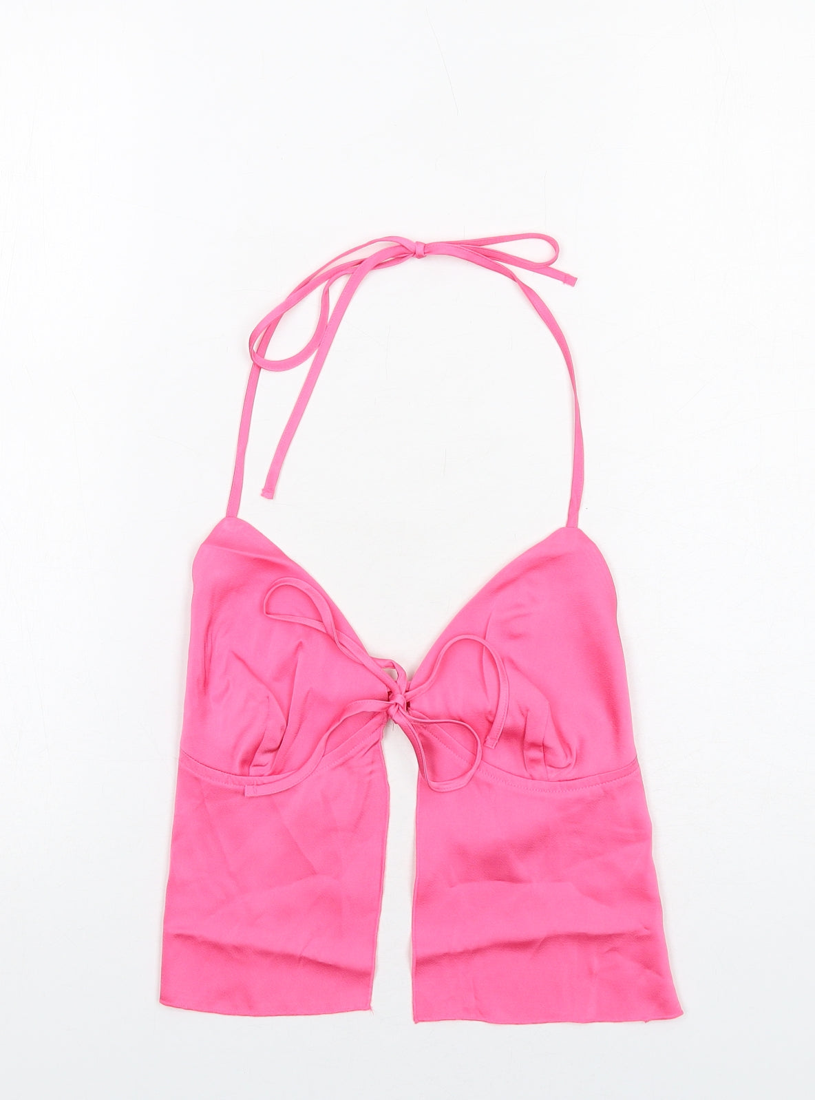 Stradivarius Womens Pink Polyester Cropped Tank Size L V-Neck - Open Back