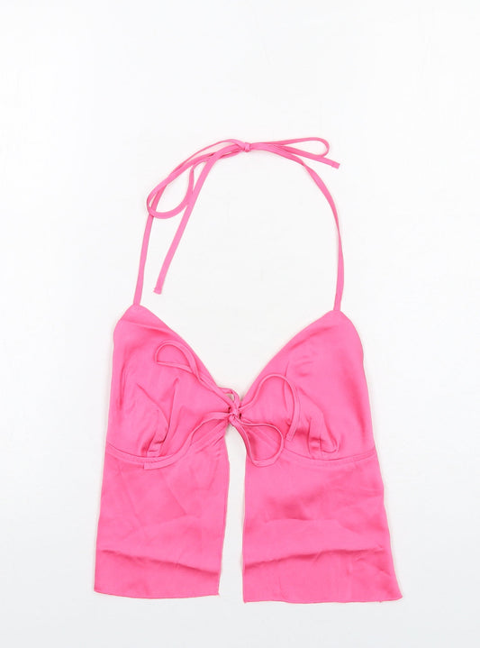 Stradivarius Womens Pink Polyester Cropped Tank Size L V-Neck - Open Back