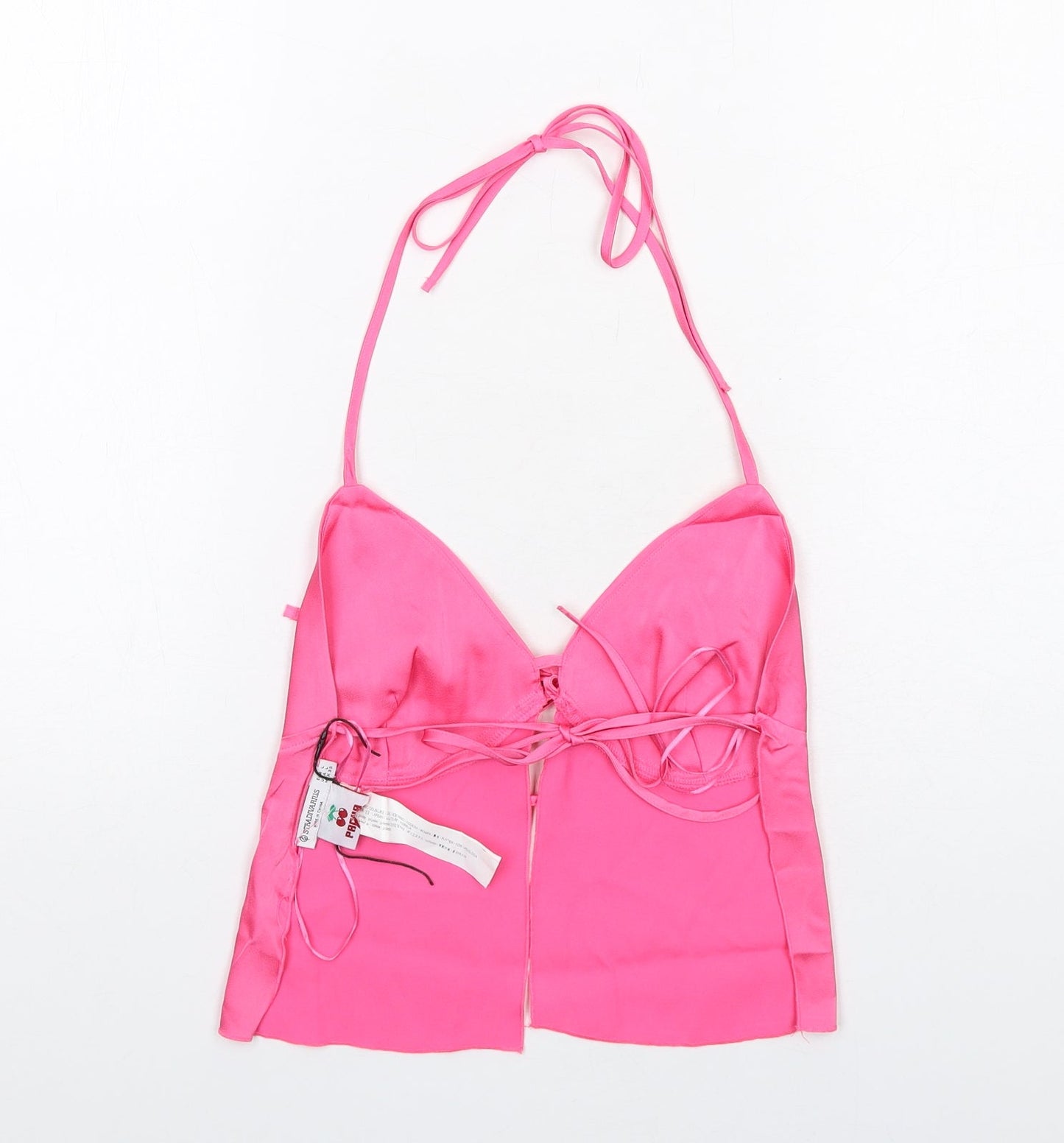 Stradivarius Womens Pink Polyester Cropped Tank Size L V-Neck - Open Back