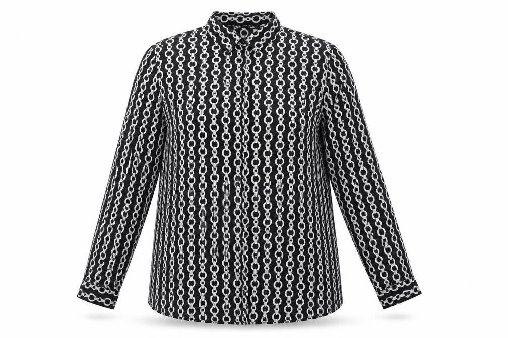 Zara Womens Black Geometric Polyester Basic Button-Up Size XL Collared