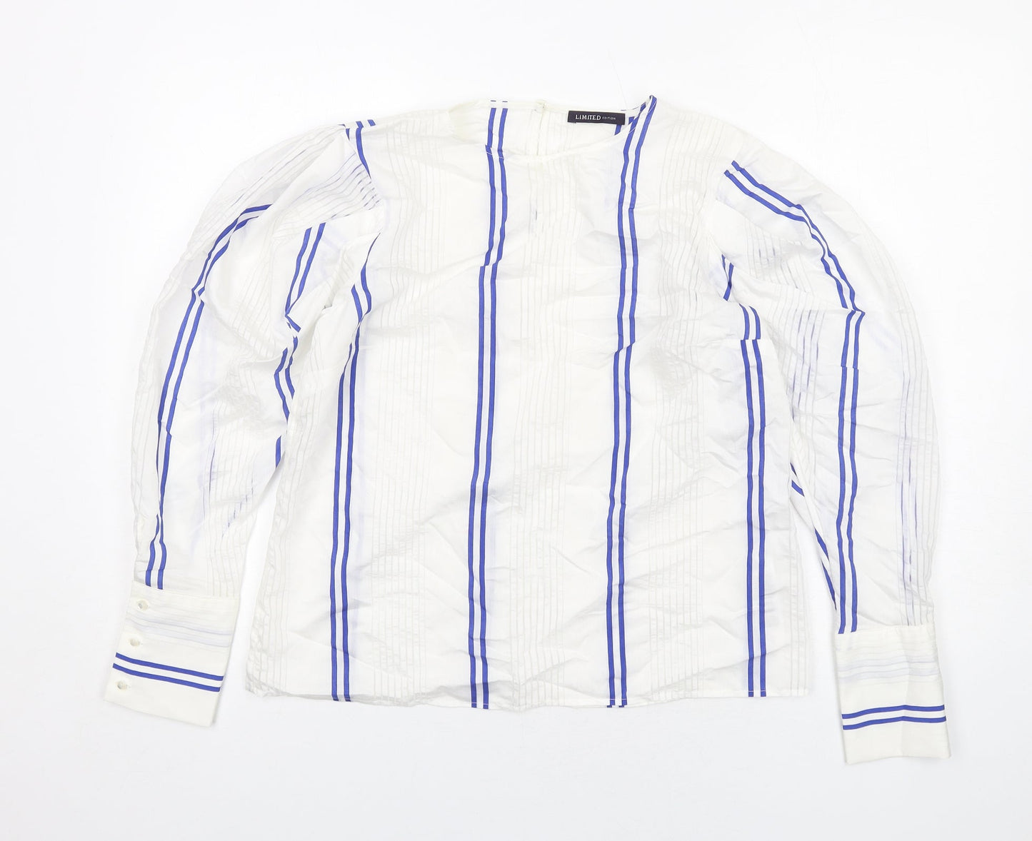 Limited Edition Womens White Striped Viscose Basic Blouse Size 10 Round Neck