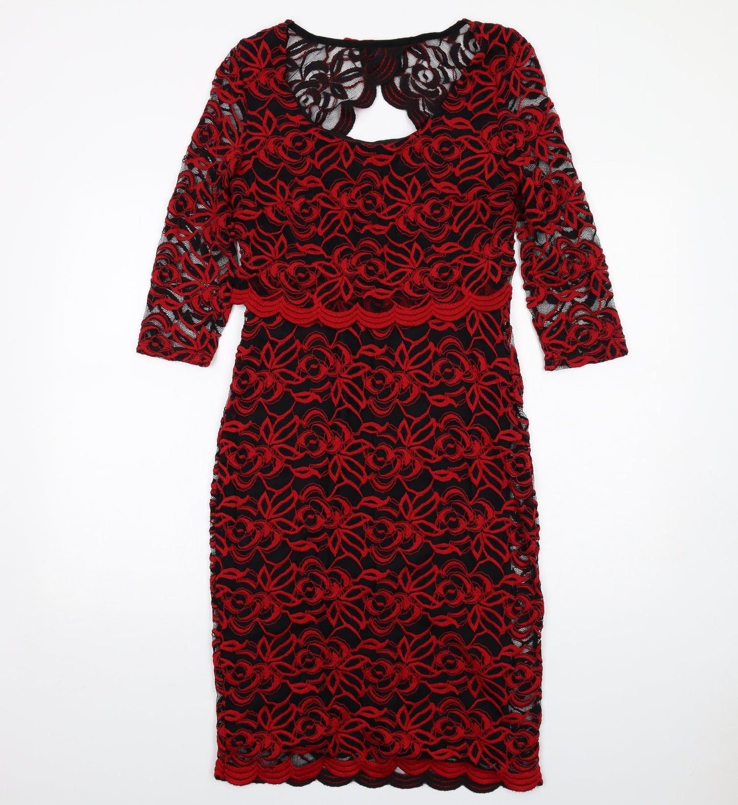 Per Una Womens Red Floral Polyester A-Line Size 8 Scoop Neck Pullover