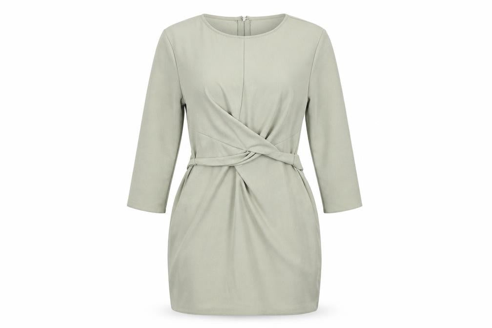 Front view of ASOS women’s green polyester a-line, size UK 6, round neck zip