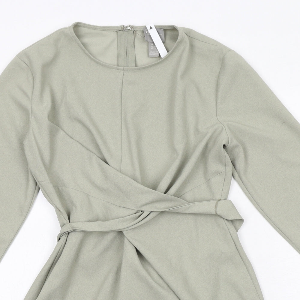 ASOS Womens Green Polyester A-Line Size 6 Round Neck Zip