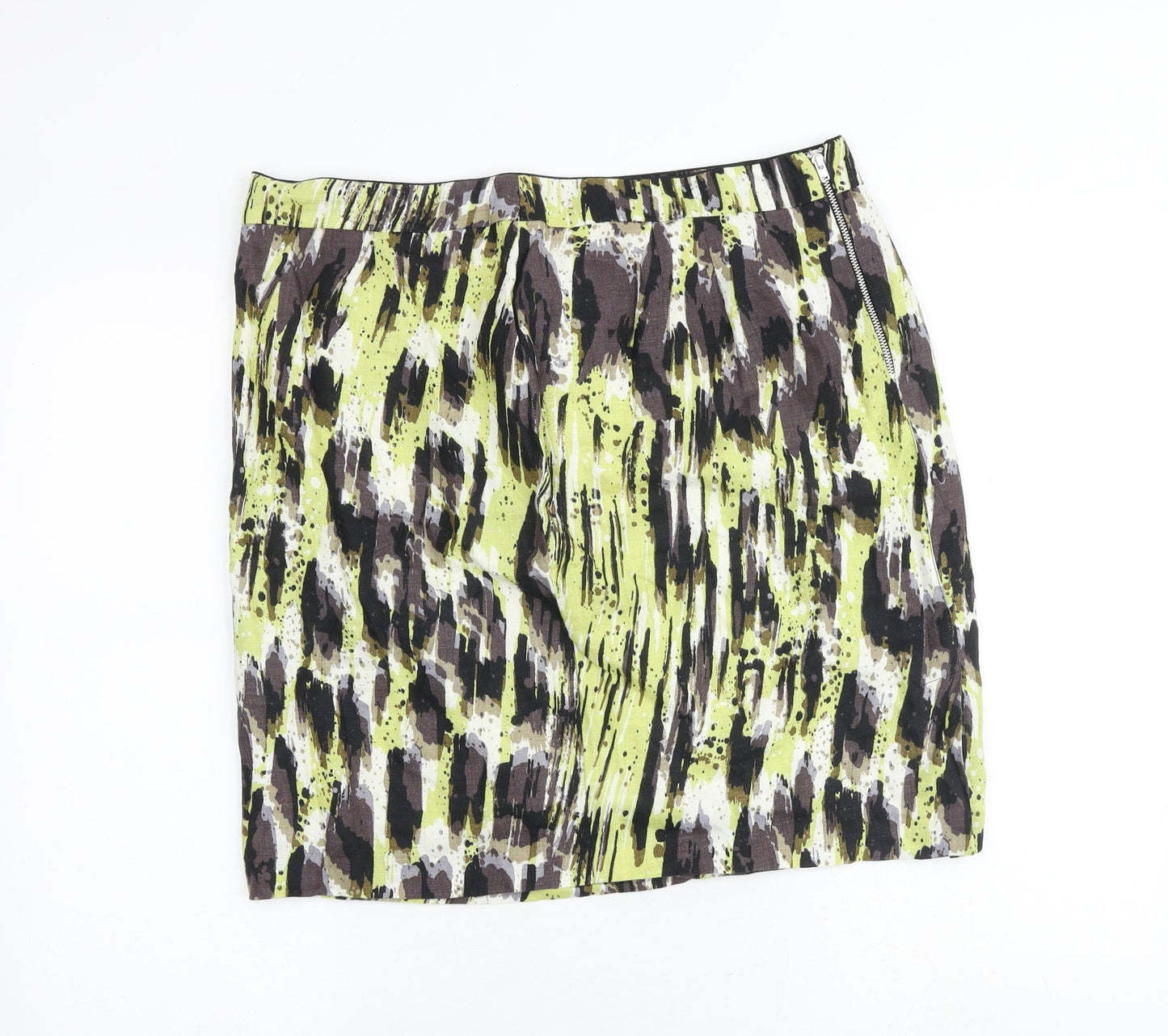 Marks and Spencer Womens Multicoloured Geometric Cotton A-Line Skirt Size 16 Zip