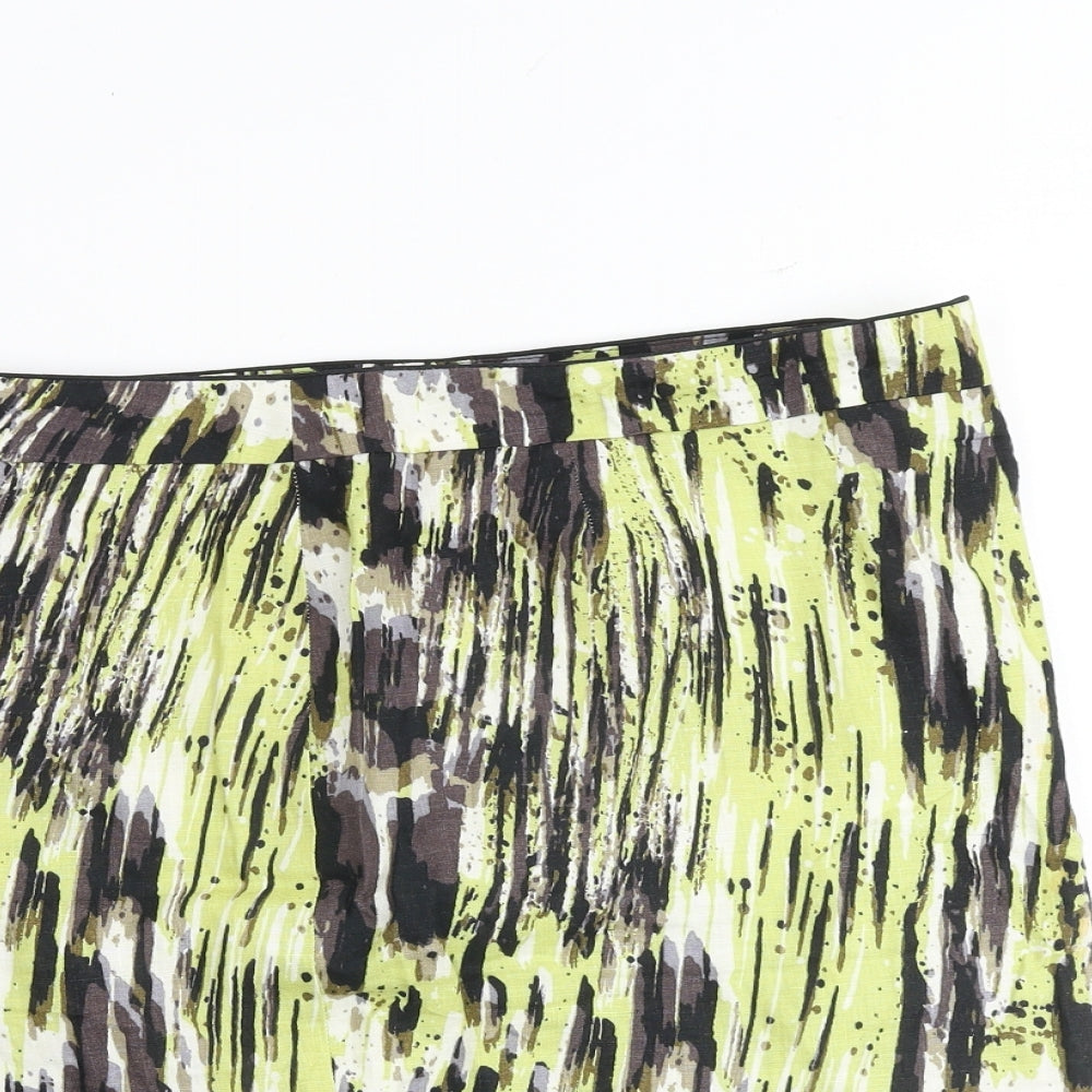 Marks and Spencer Womens Multicoloured Geometric Cotton A-Line Skirt Size 16 Zip