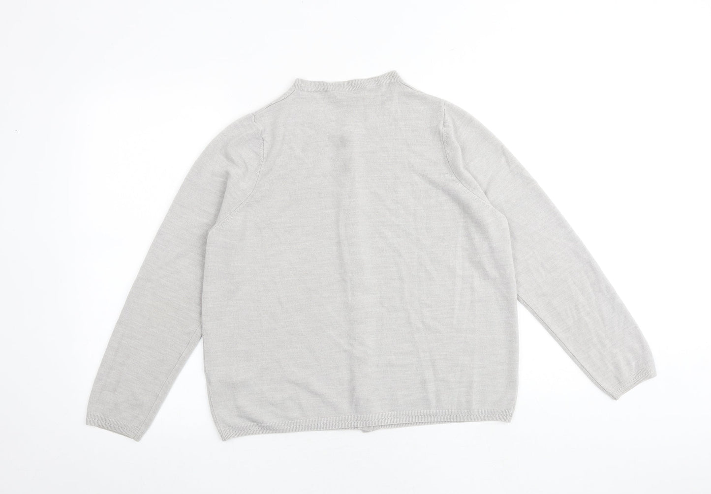 Classic Womens Grey Round Neck Acrylic Cardigan Jumper Size 18