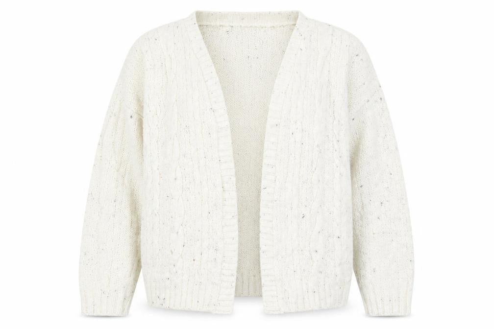 Front view of Originals women’s ivory v-neck acrylic cardigan jumper, size XL