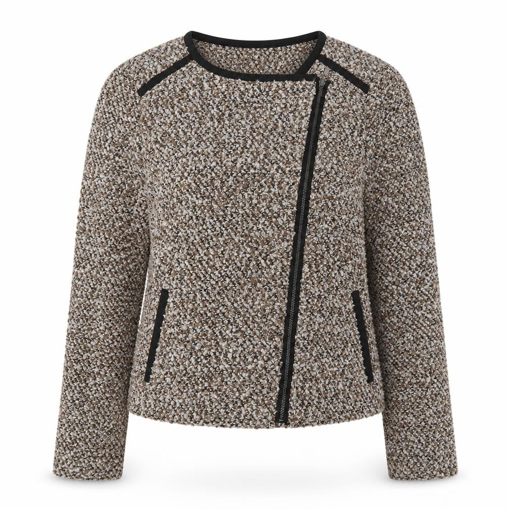 Marks & Spencer Womens Brown Geometric Biker Jacket Size 12 Zip