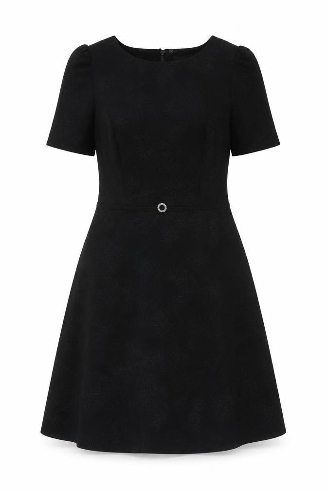 Marks and Spencer Womens Black Geometric Polyester Shift Size 10 Round Neck Zip