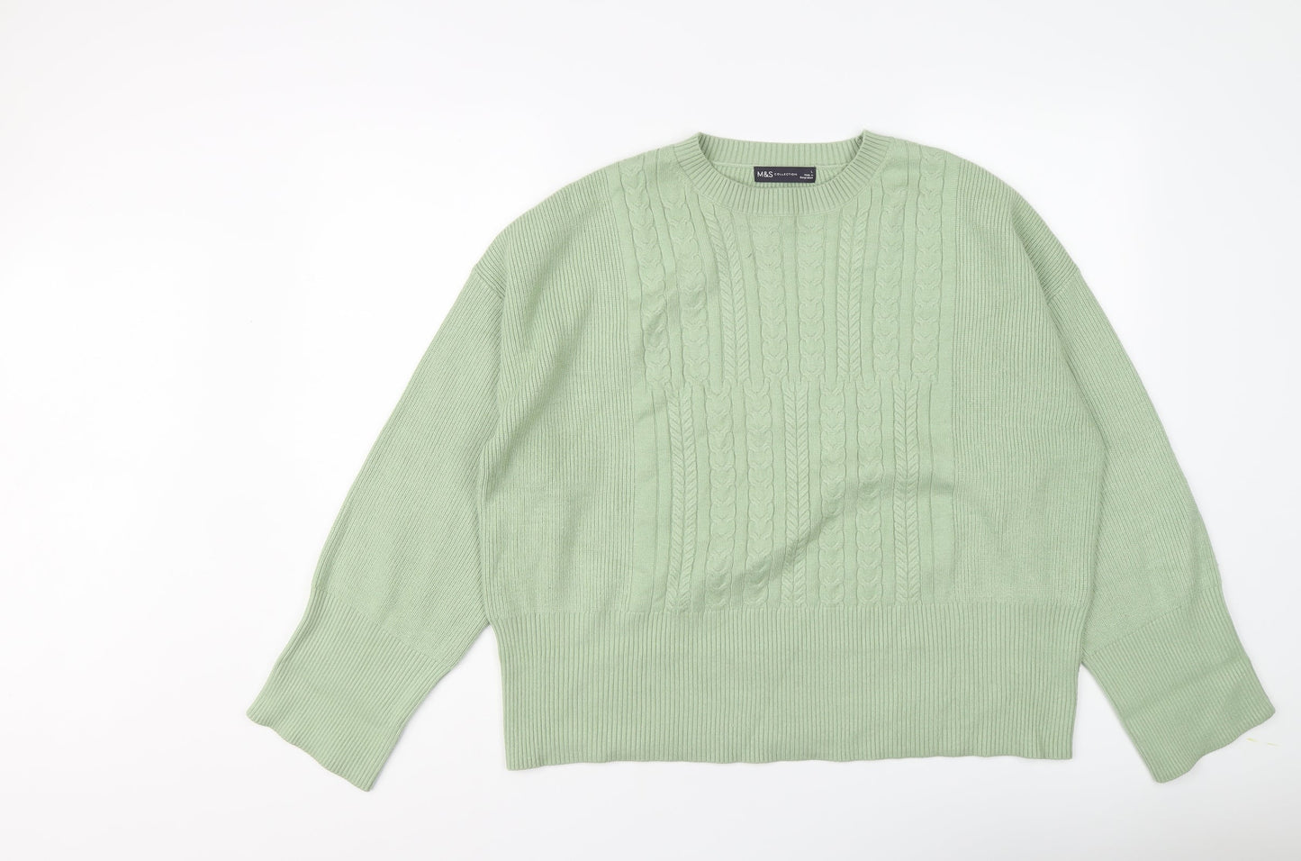 Marks and Spencer Womens Green Round Neck Viscose Pullover Jumper Size L