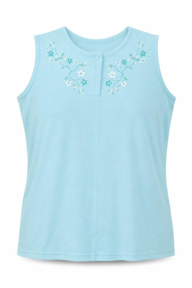 Bonmarché Womens Blue Polyester Basic T-Shirt Size M Henley - Floral Detail