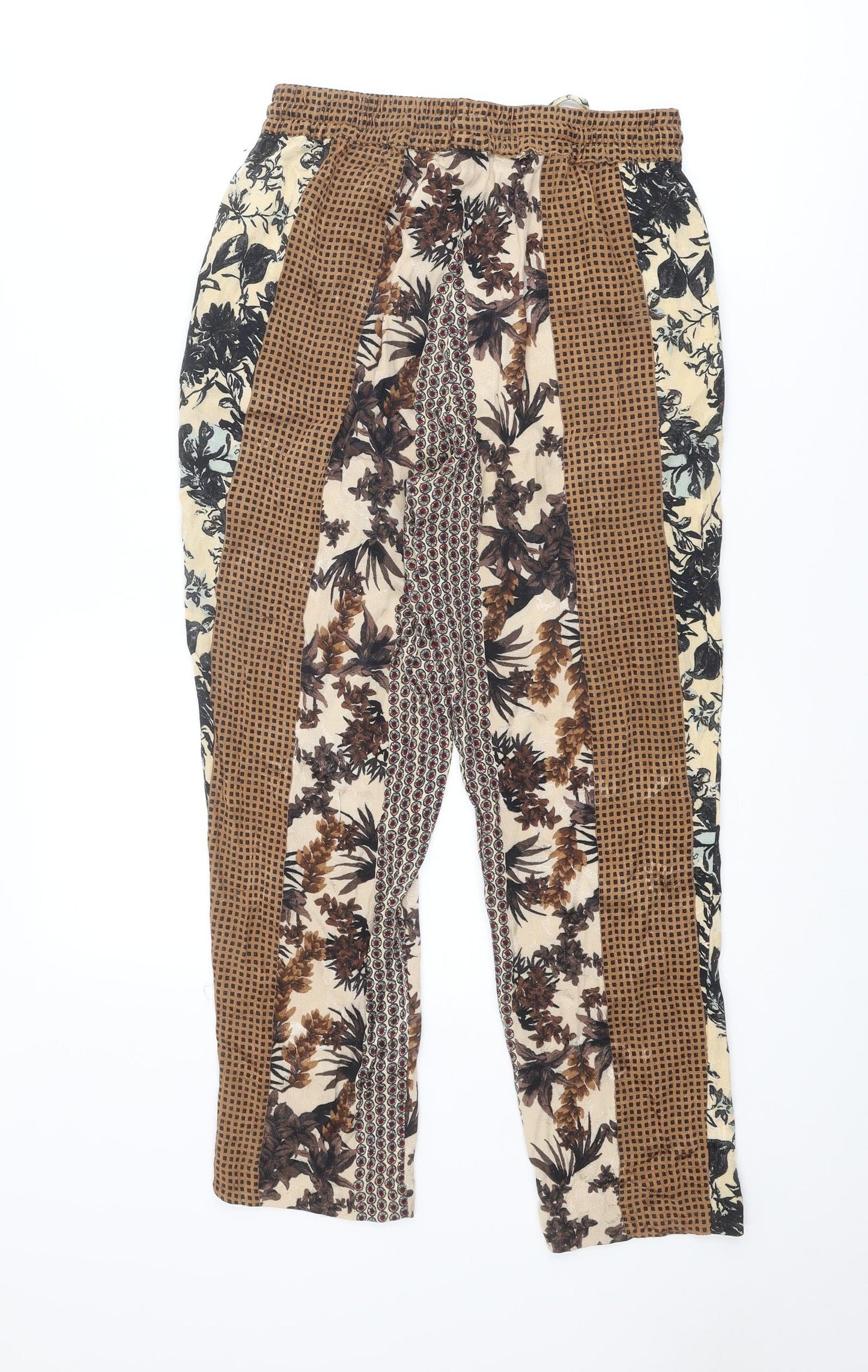 Zara Womens Multicoloured Geometric Viscose Trousers Size XS Regular Drawstring