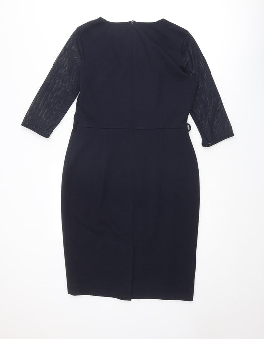 NEXT Womens Blue Polyester Shift Size 12 Round Neck Zip
