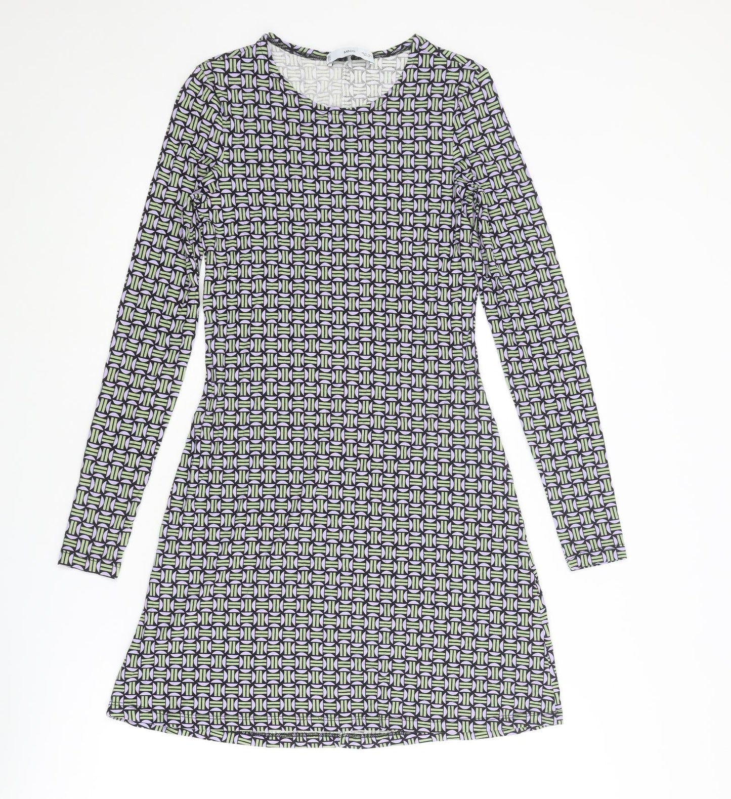 Mango Womens Multicoloured Geometric Viscose Jumper Dress Size XS Round Neck Pullover
