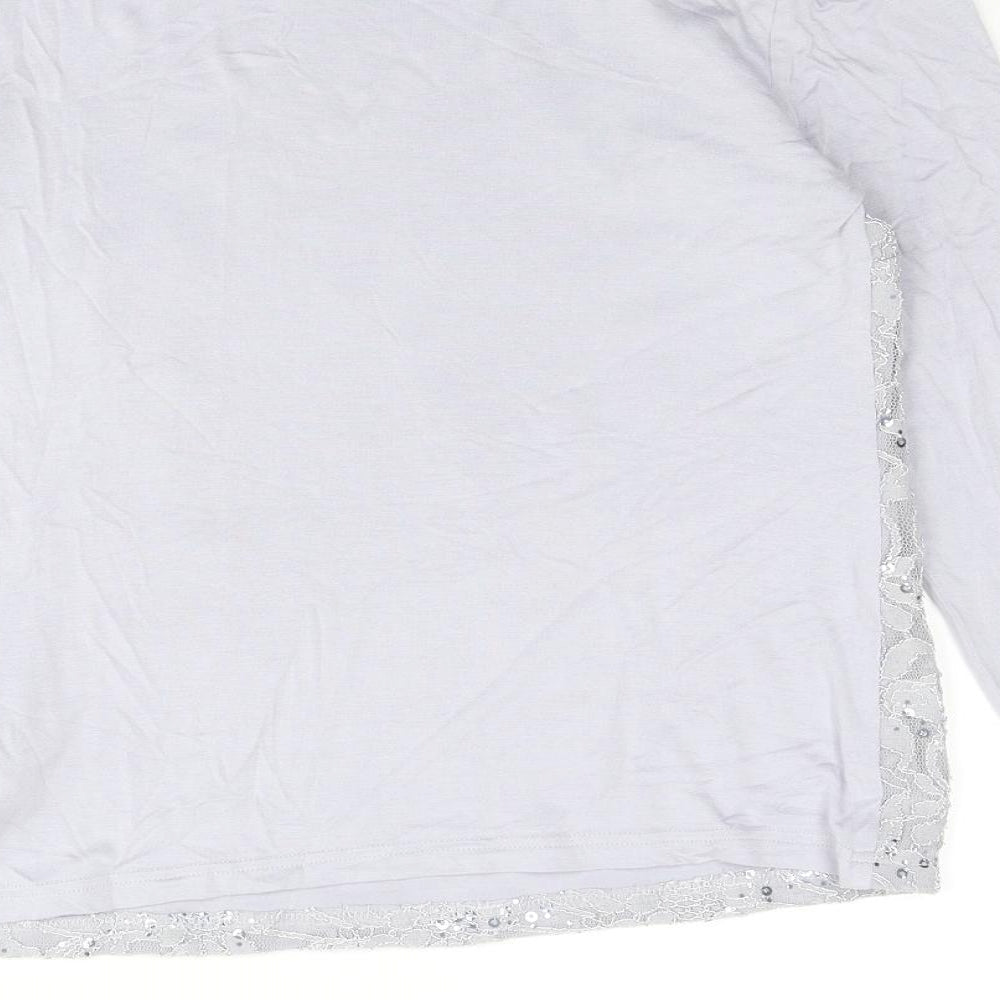 Marks and Spencer Womens Grey Viscose Basic T-Shirt Size 8 Boat Neck - Lace Front