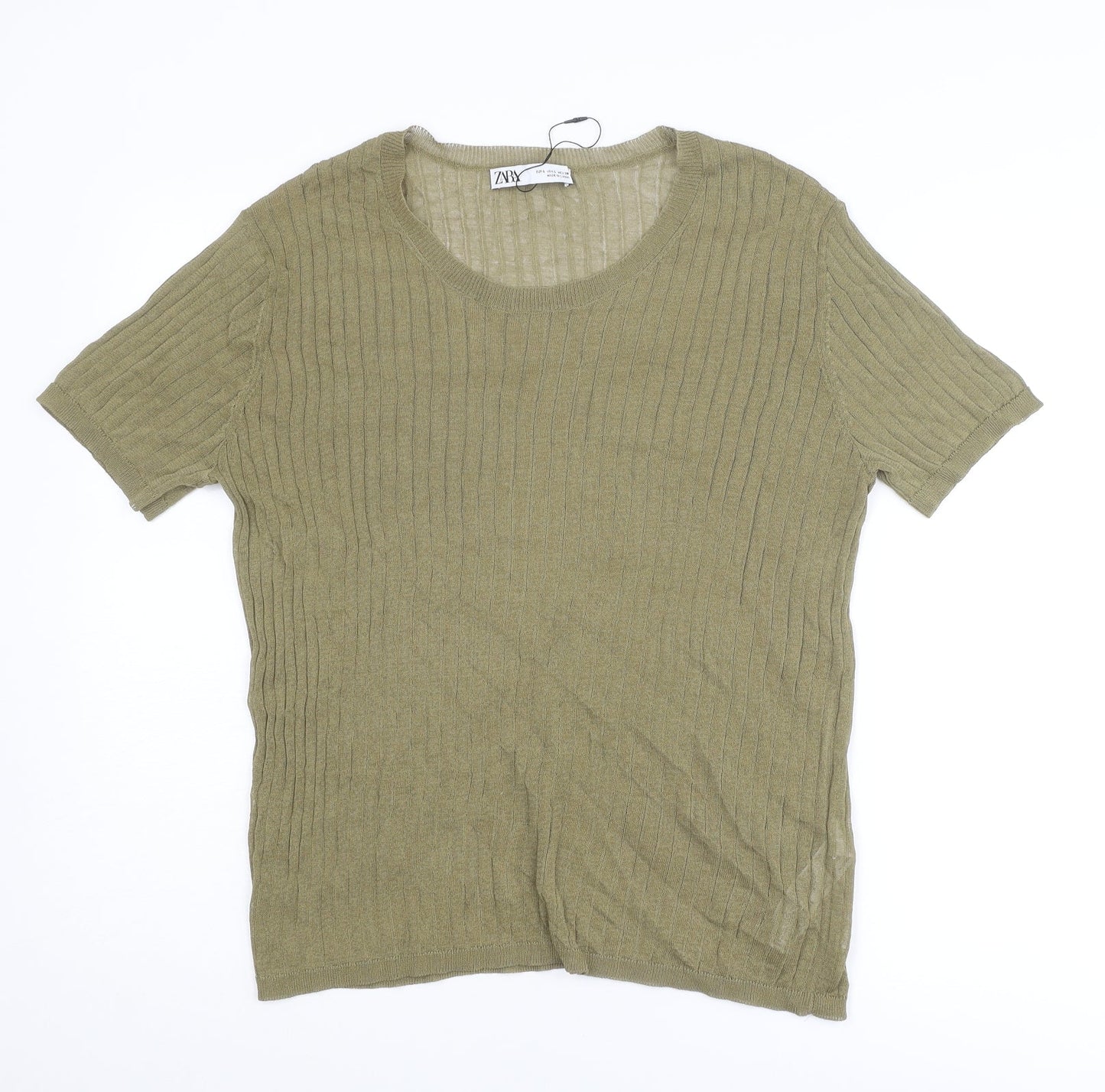 Zara Womens Green Round Neck Cotton Pullover Jumper Size L