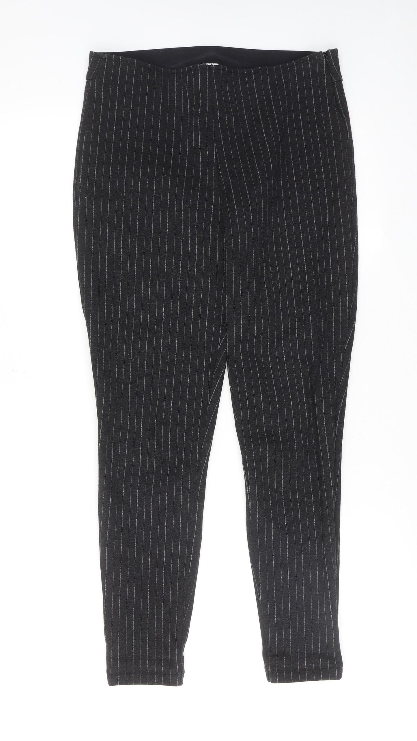 Marks and Spencer Womens Grey Striped Viscose Carrot Trousers Size S Regular Zip