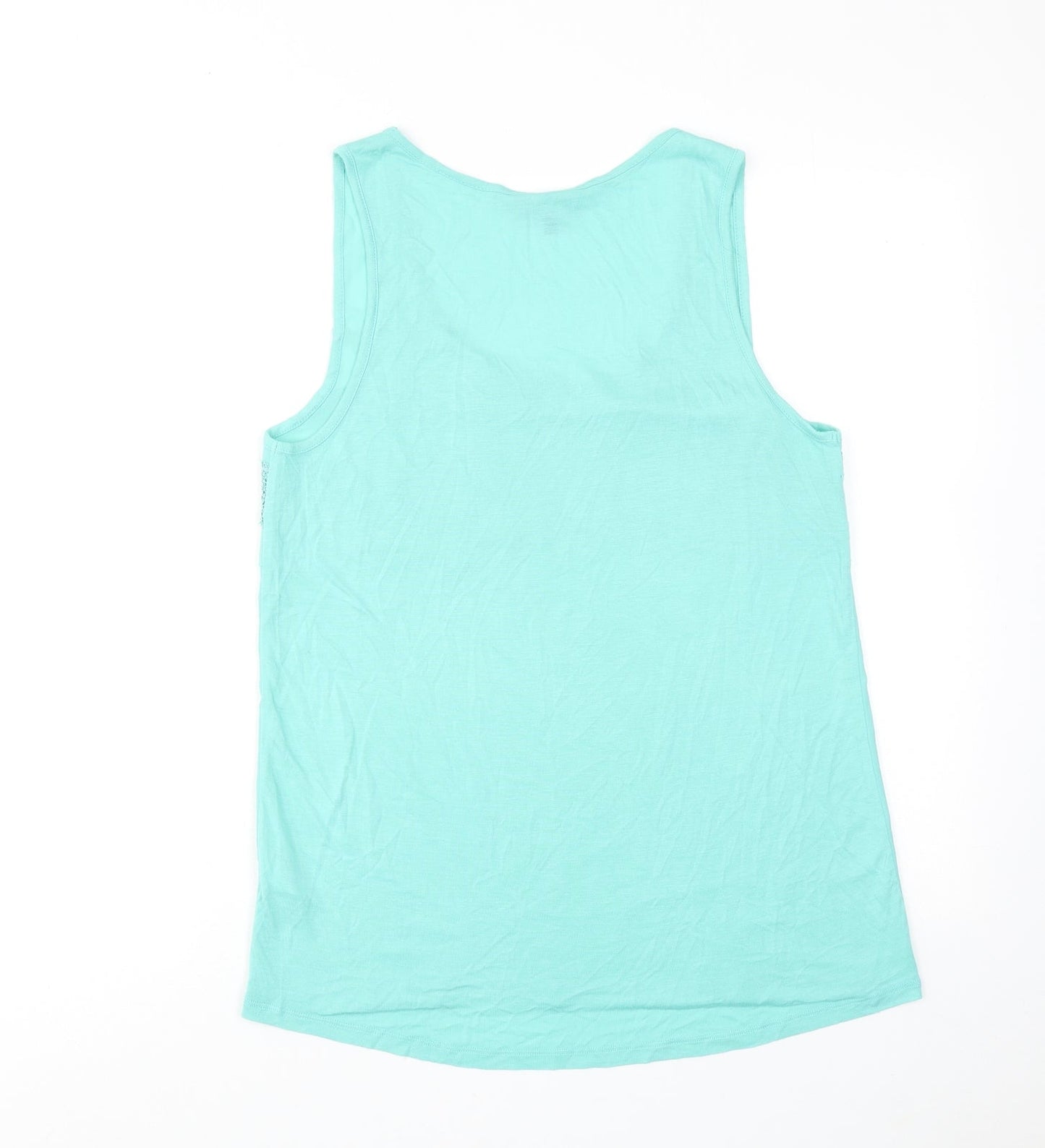 Warehouse Womens Blue Polyester Basic Tank Size 12 Scoop Neck - Crocheted Lace Detail
