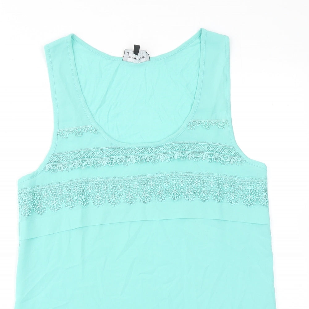 Warehouse Womens Blue Polyester Basic Tank Size 12 Scoop Neck - Crocheted Lace Detail