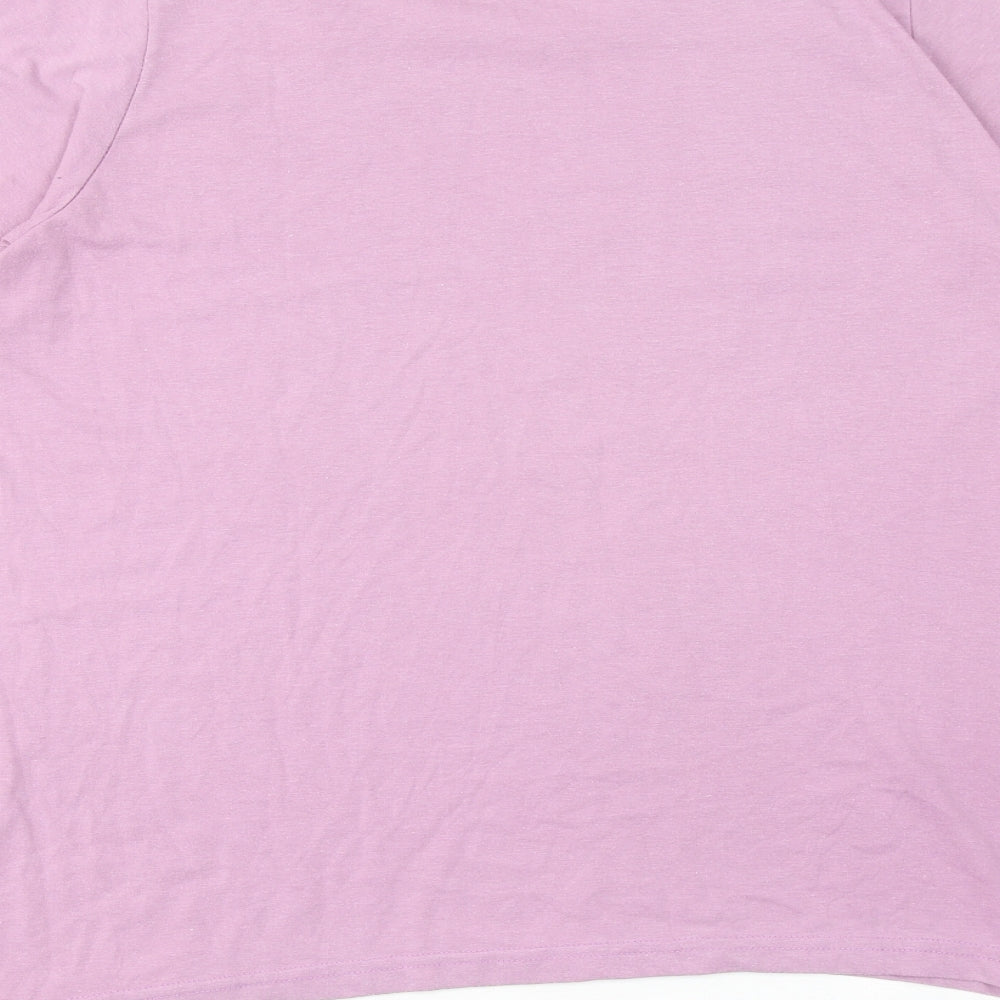 PACO Womens Purple Polyester Basic T-Shirt Size 14 Round Neck - Asymmetric Hem