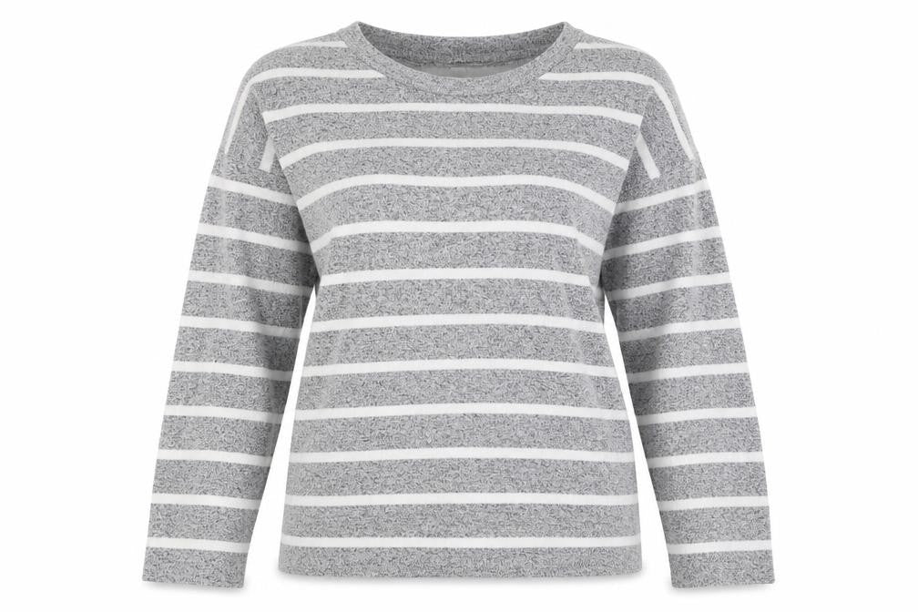 Marks and Spencer Womens Grey Round Neck Striped Viscose Pullover Jumper Size 14 Pullover