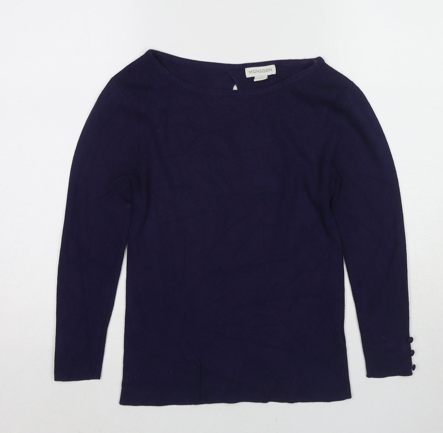 Monsoon Womens Blue Boat Neck Viscose Pullover Jumper Size 10