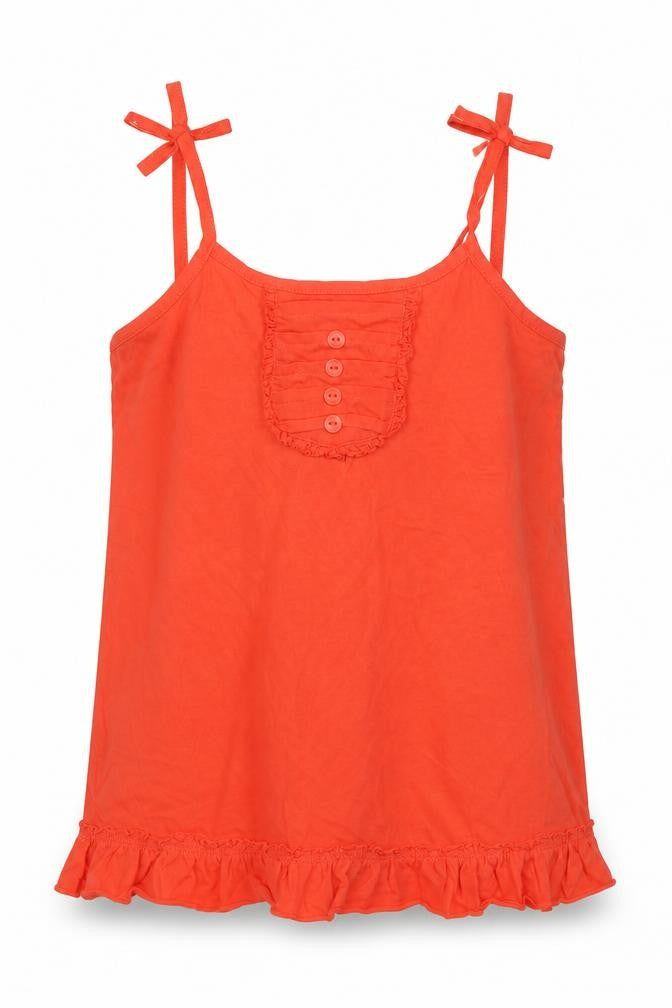 Front view of Ethel Austin girls’ red cotton camisole tank, size 11-12, years scoop neck pullover
