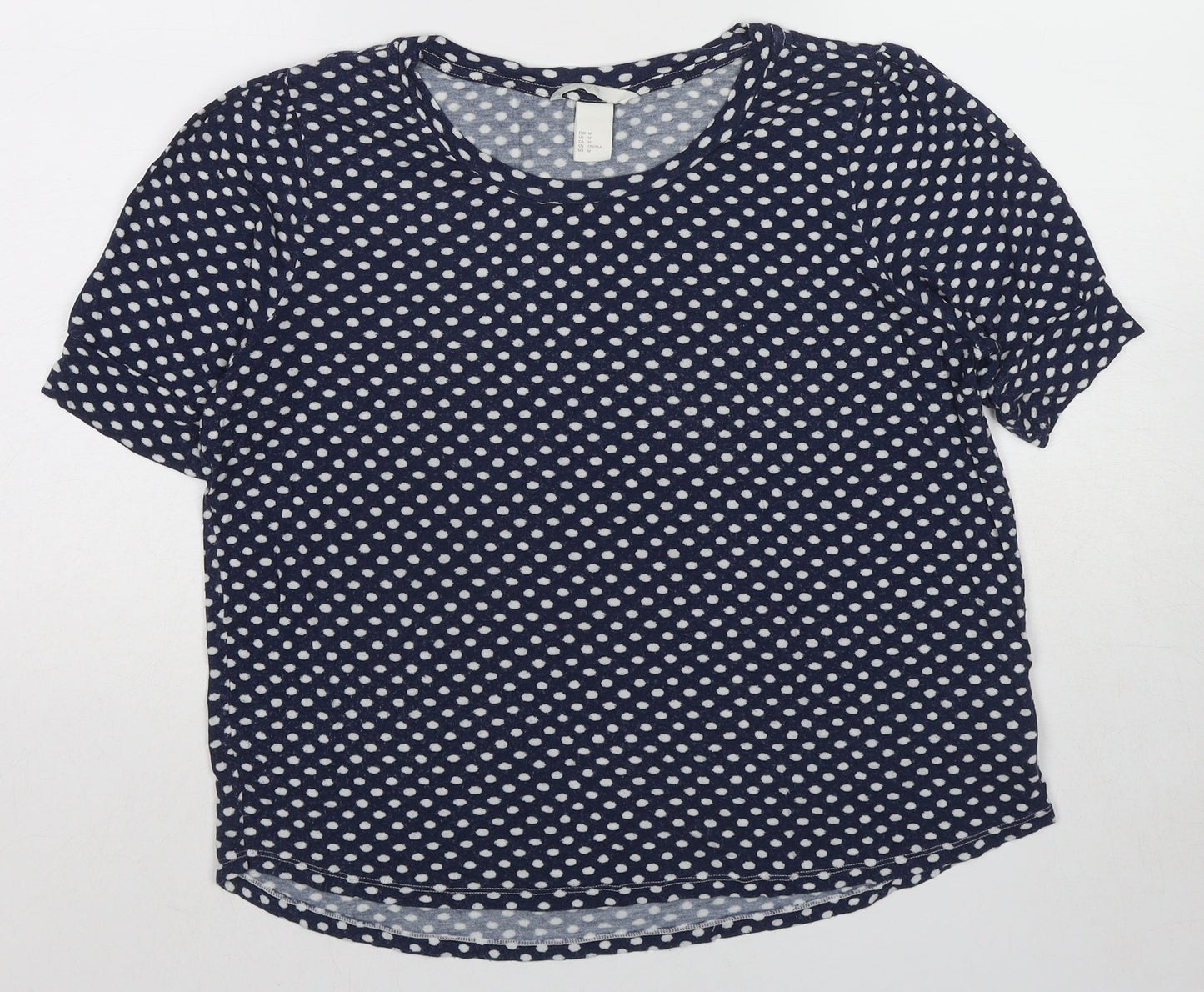 H&M Womens Blue Polka Dot Viscose Basic T-Shirt Size M Round Neck
