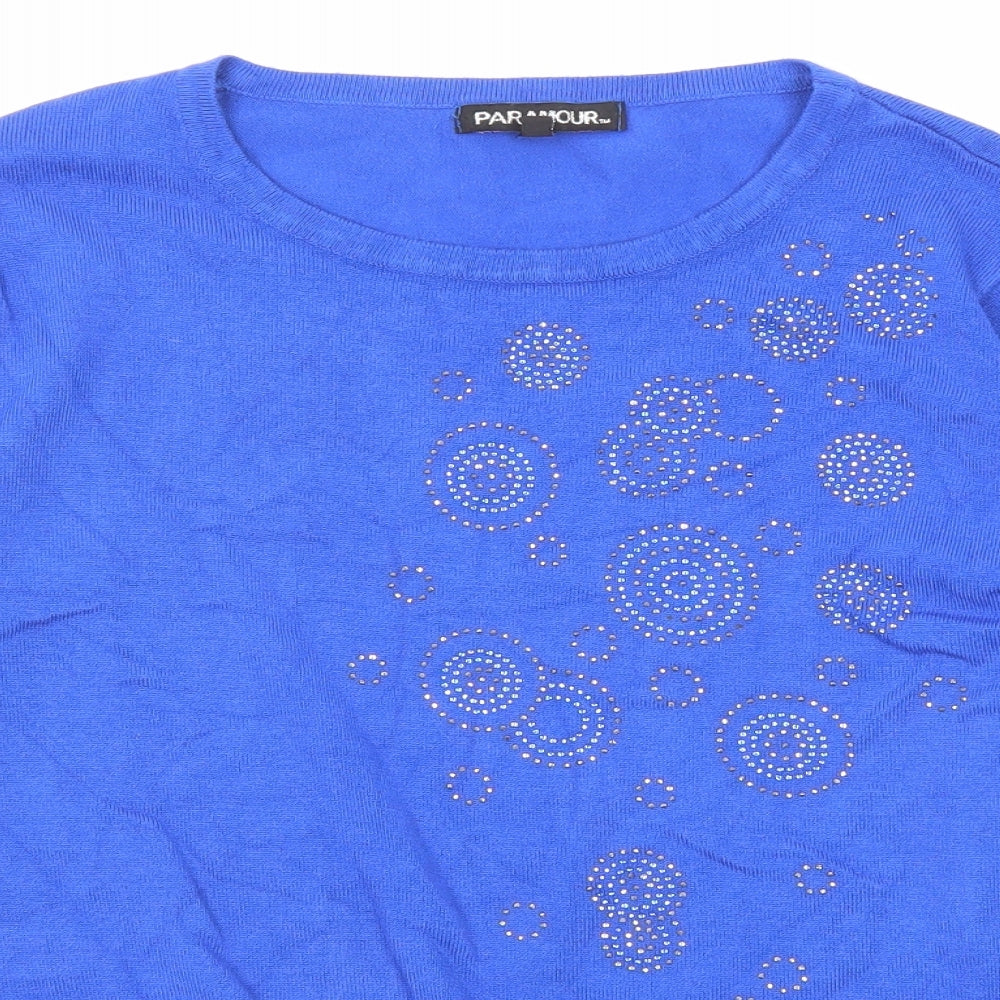 Paramour Womens Blue Round Neck Viscose Pullover Jumper Size S