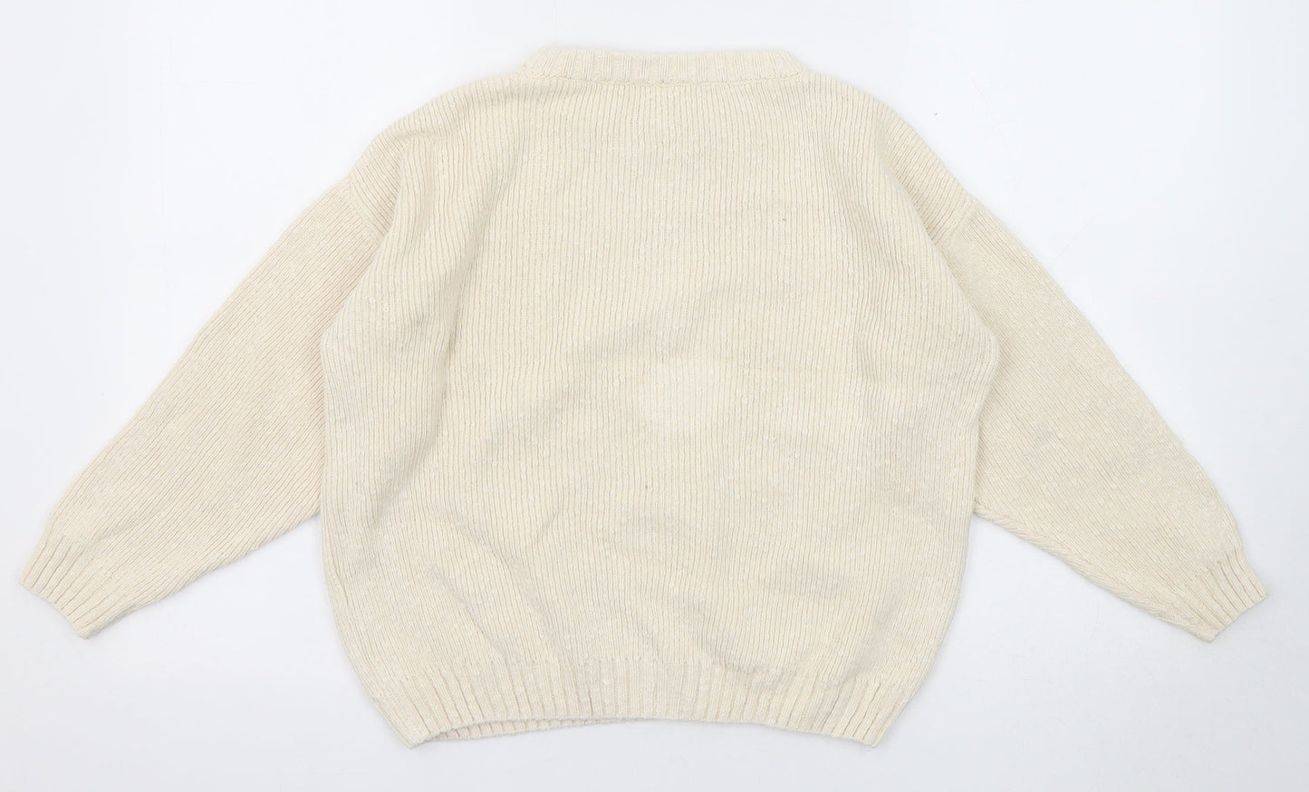 John P Womens Beige Round Neck Acrylic Pullover Jumper Size S