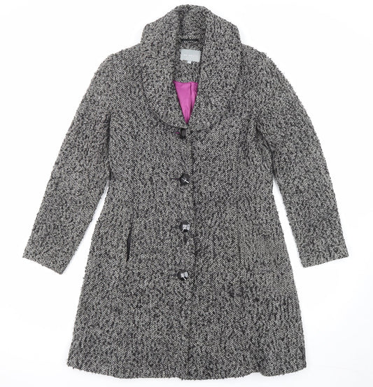 Per Una Womens Black Geometric Overcoat Coat Size 10 Button