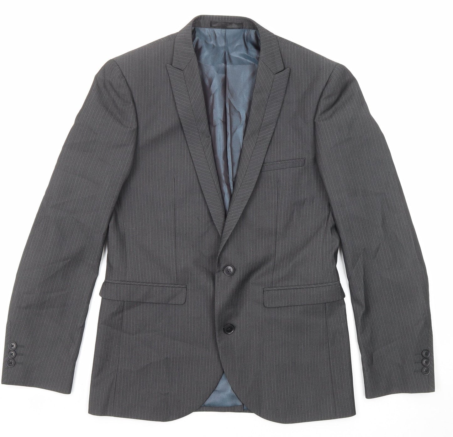 NEXT Mens Grey Striped Polyester Jacket Suit Jacket Size 38 Regular