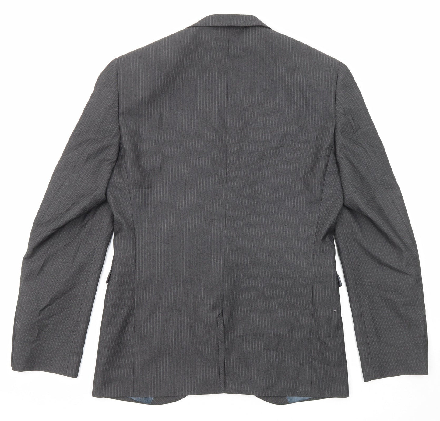 NEXT Mens Grey Striped Polyester Jacket Suit Jacket Size 38 Regular