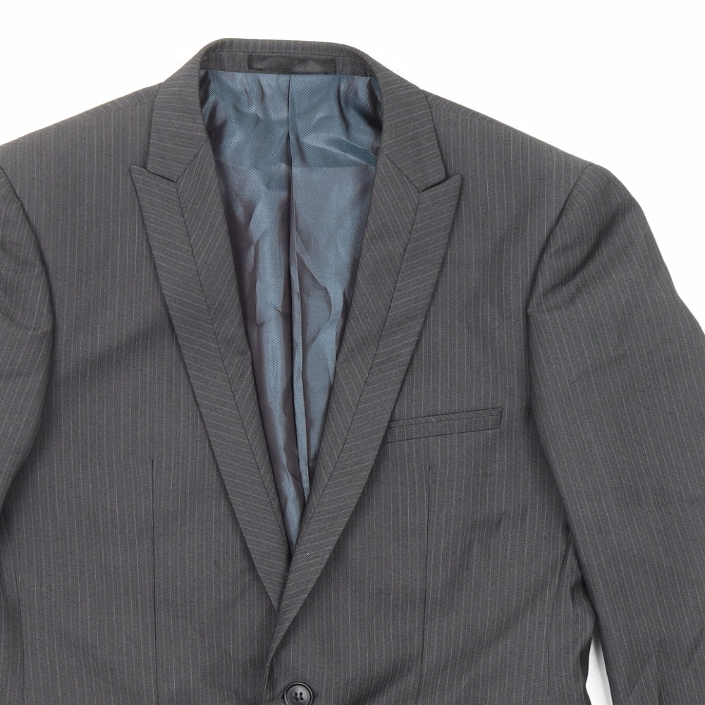 NEXT Mens Grey Striped Polyester Jacket Suit Jacket Size 38 Regular