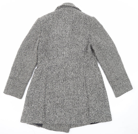 BHS Womens Black Geometric Pea Coat Coat Size 10 Button