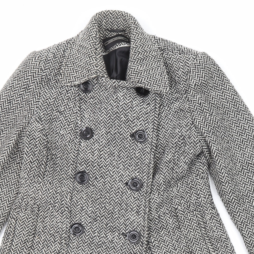 BHS Womens Black Geometric Pea Coat Coat Size 10 Button