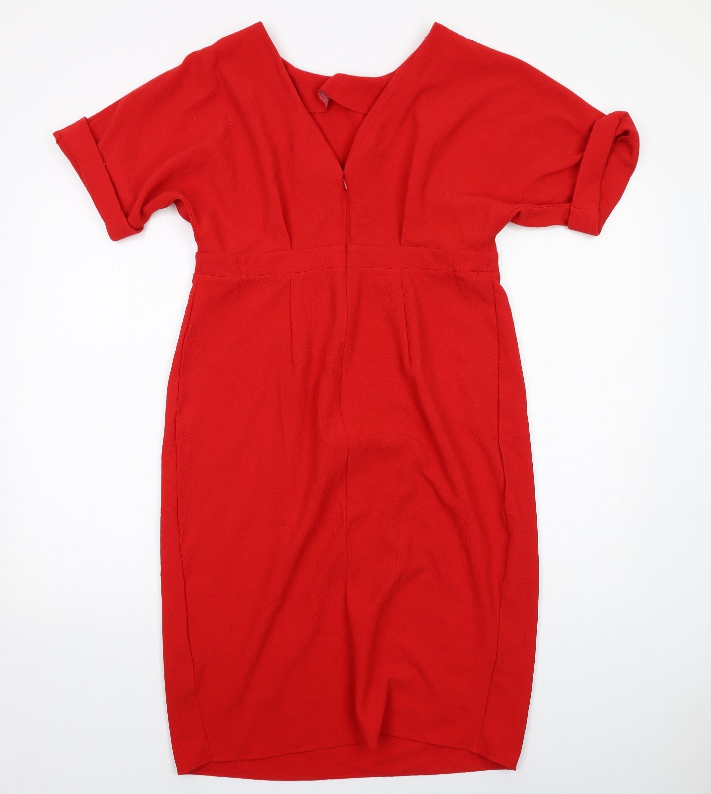 ASOS Womens Red Polyester A-Line Size 12 V-Neck Zip