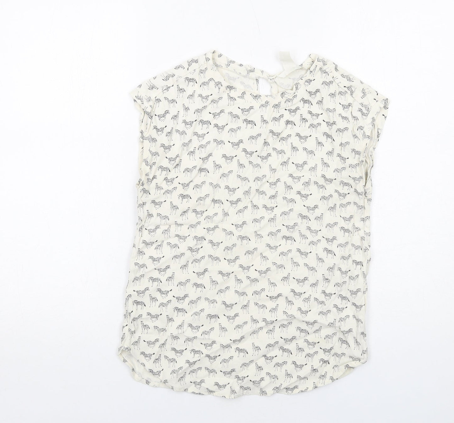 H&M Womens Ivory Geometric Viscose Basic Tank Size 6 Round Neck - Zebra Pattern