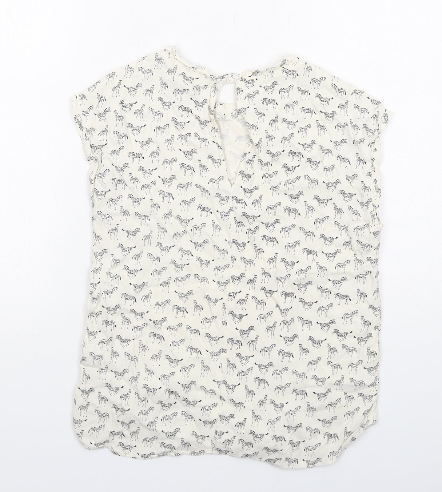 H&M Womens Ivory Geometric Viscose Basic Tank Size 6 Round Neck - Zebra Pattern