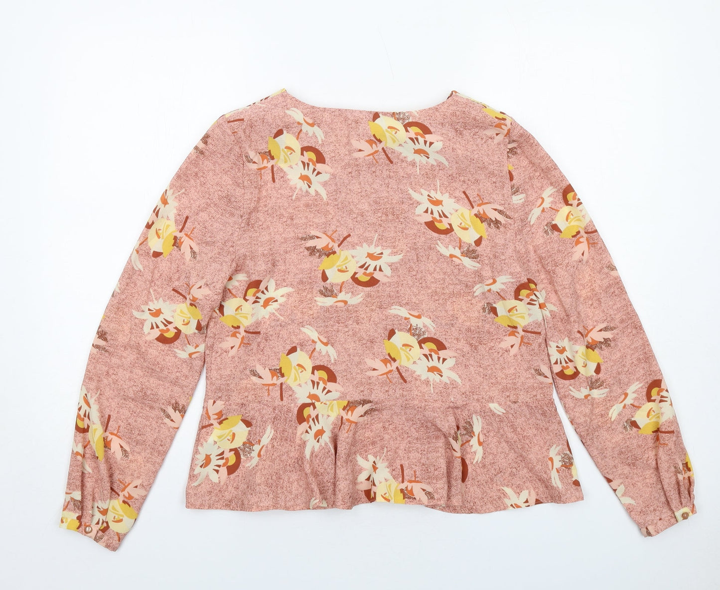 Limited Edition Womens Pink Floral Polyester Basic Blouse Size 10 Round Neck - Peplum