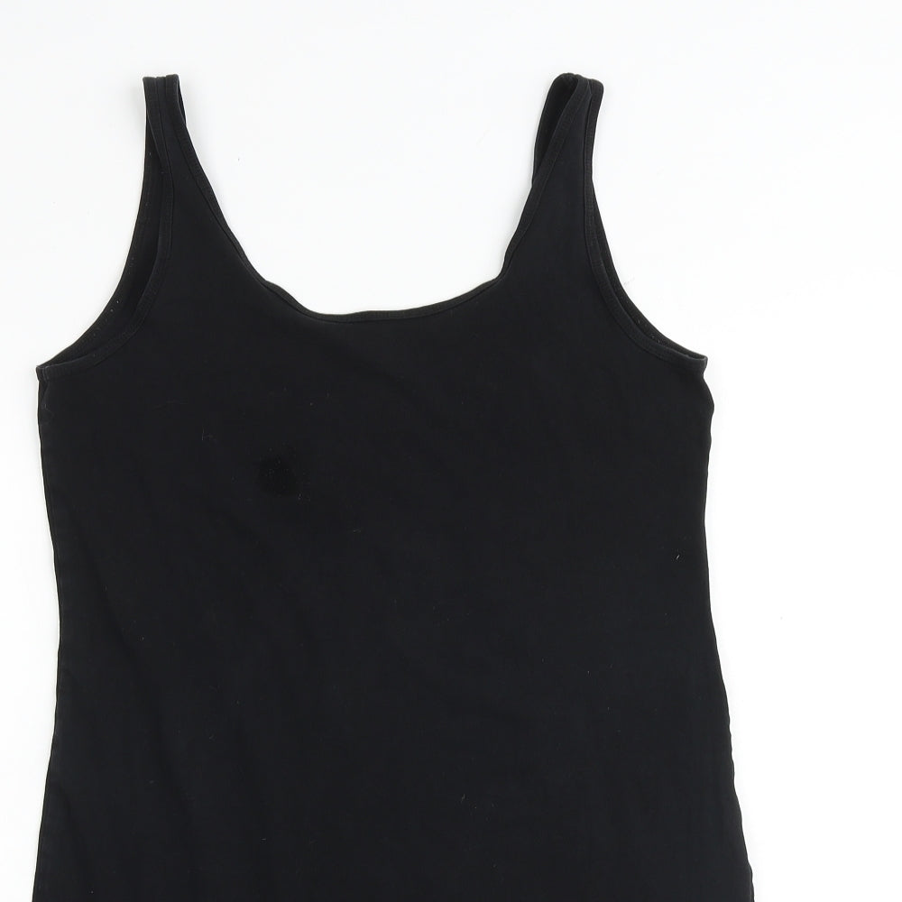 H&M Womens Black Paisley Cotton Tank Dress Size L Scoop Neck Pullover
