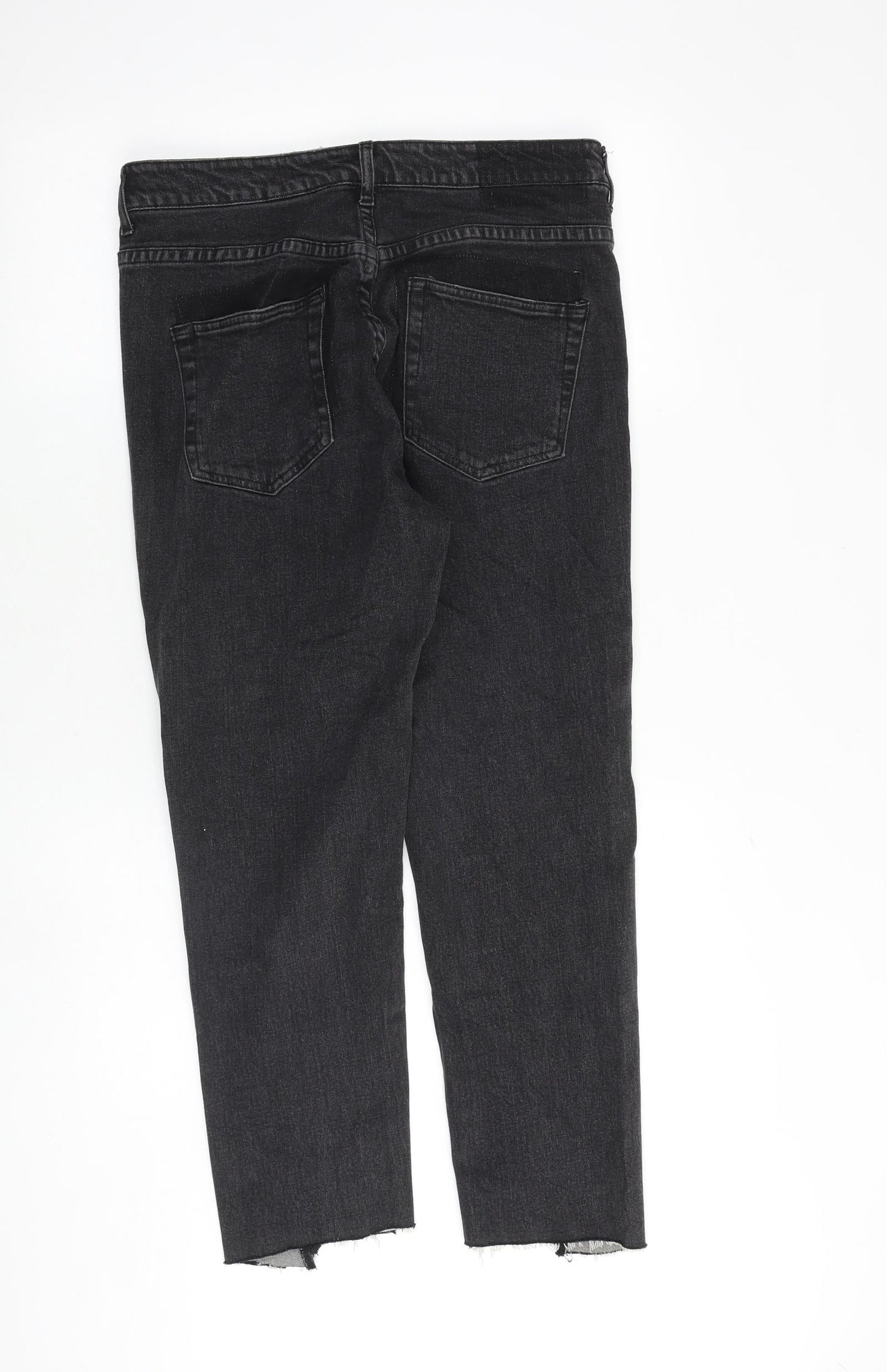 H&M Womens Grey Cotton Straight Jeans Size 12 Regular Button - Raw Hem