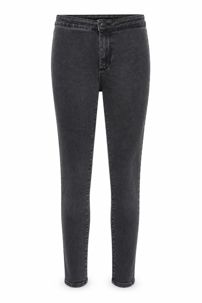 Front view of Denim & Co. women’s grey cotton skinny jeans, size UK 10, regular zip