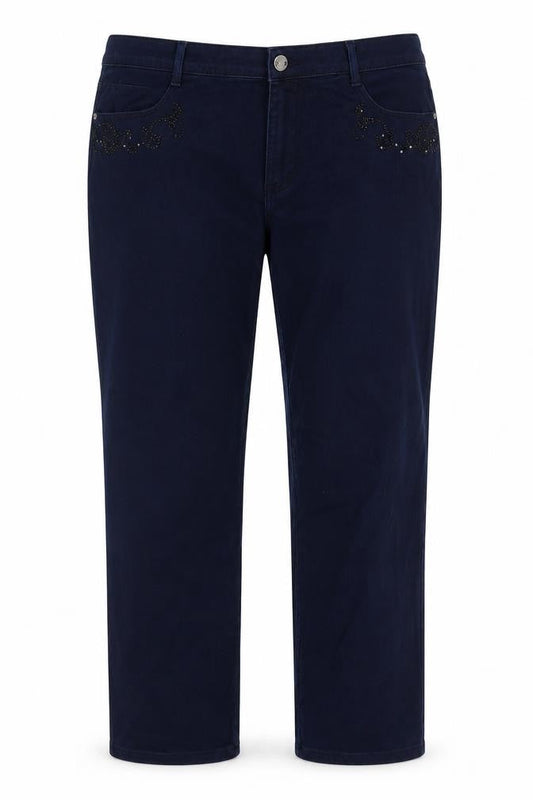Roma Womens Blue Cotton Straight Jeans Size 42 in Regular Zip - Embellished Pockets